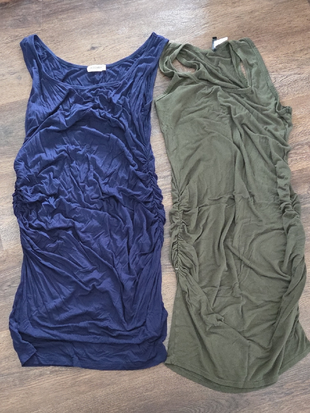 Navy And Green Sleeveless Ruched Tank Dresses